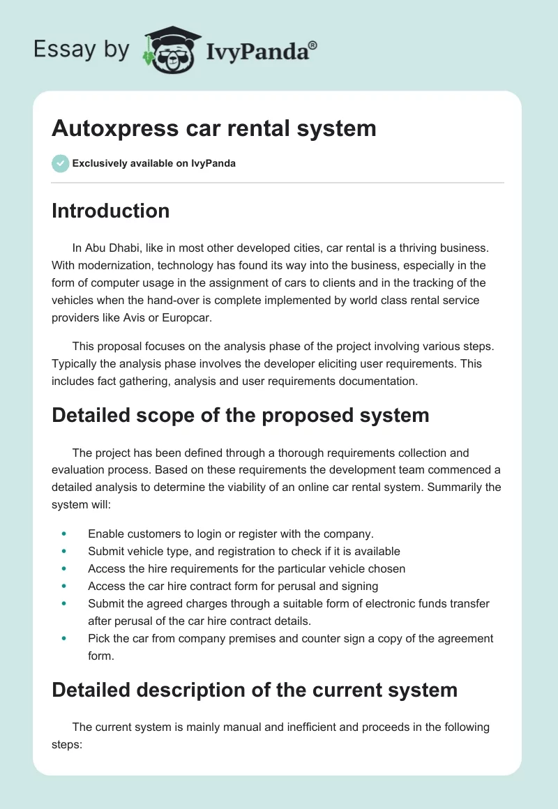 Autoxpress Car Rental System. Page 1