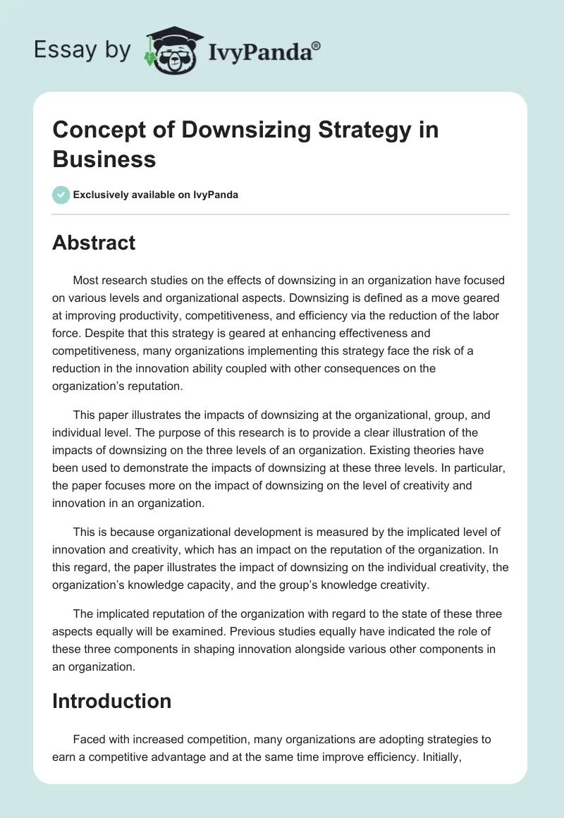 Concept of Downsizing Strategy in Business. Page 1