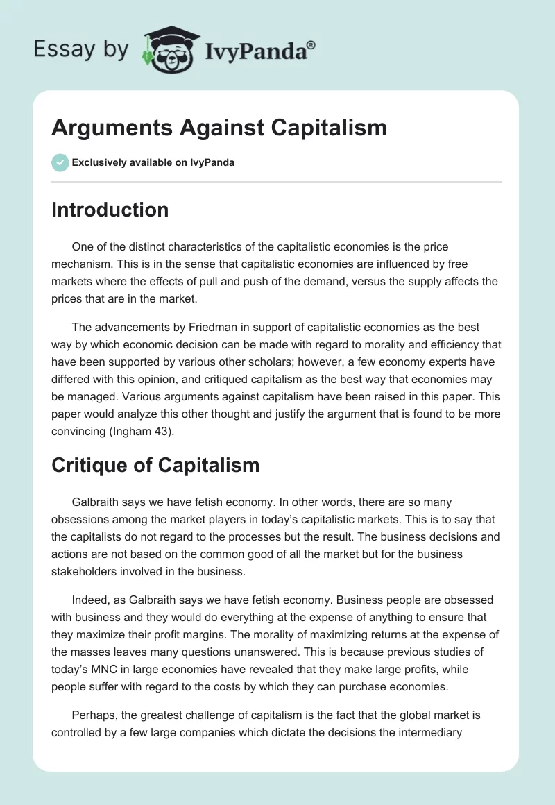 Arguments Against Capitalism. Page 1