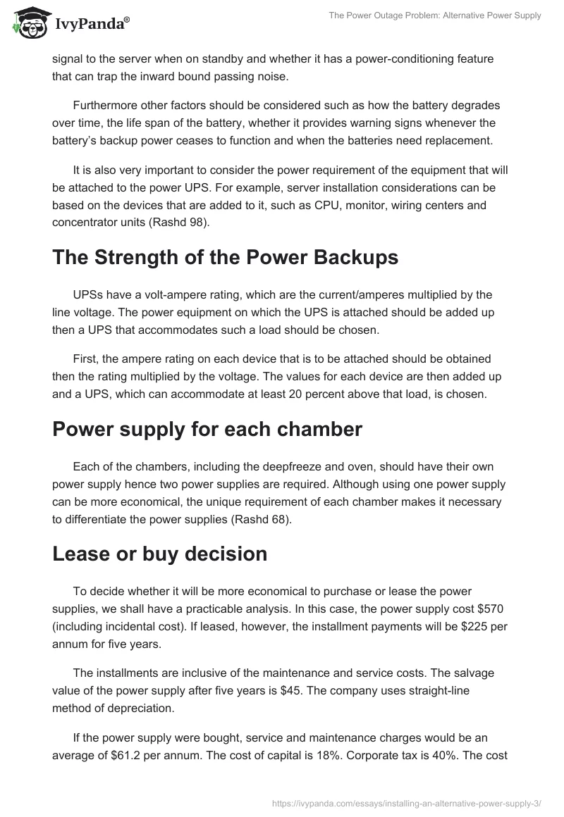 The Power Outage Problem: Alternative Power Supply. Page 2