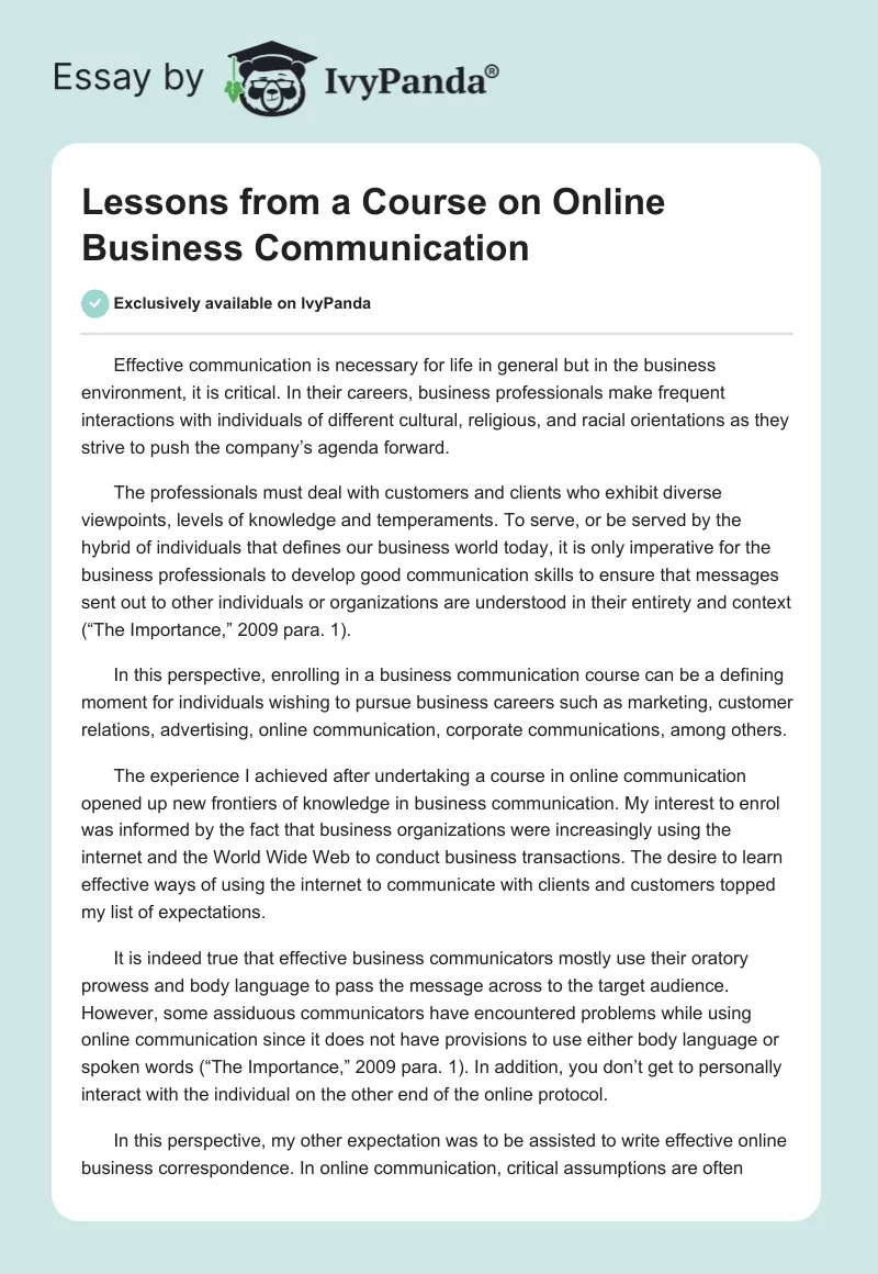 Lessons from a Course on Online Business Communication. Page 1