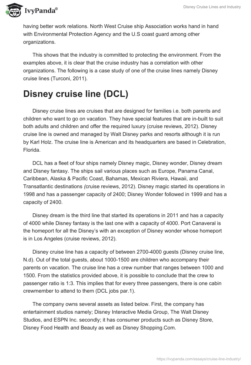 Disney Cruise Lines and Industry. Page 2