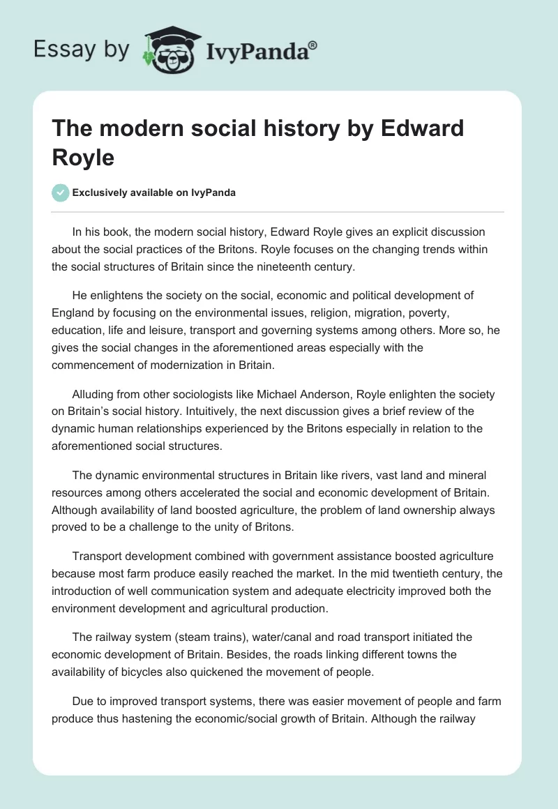 The modern social history by Edward Royle. Page 1