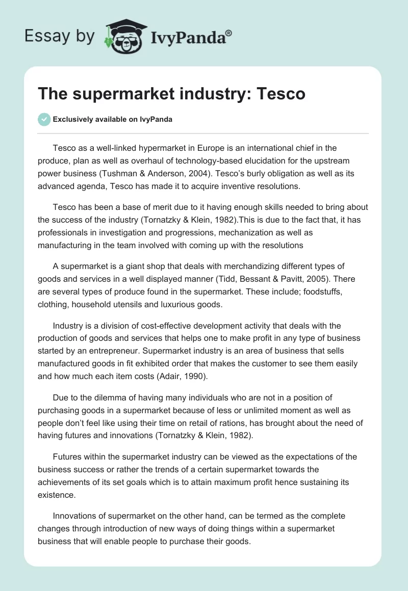The supermarket industry: Tesco. Page 1