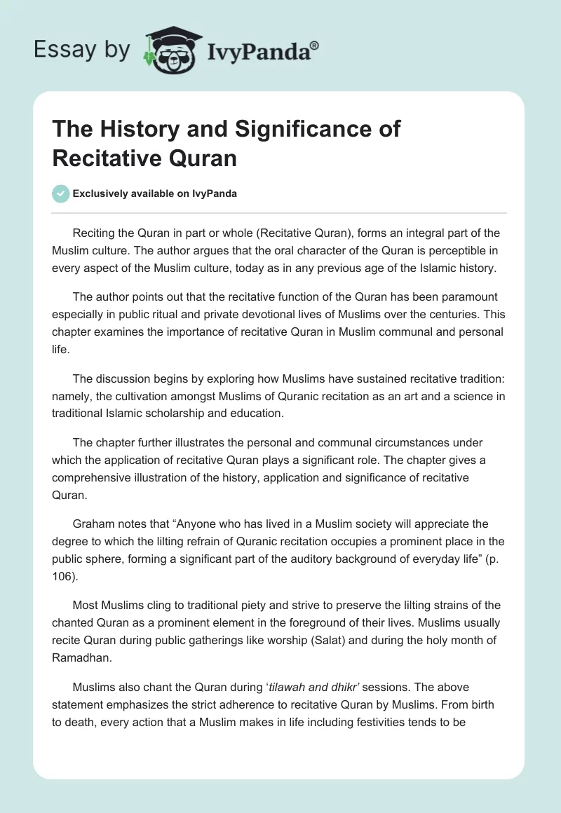 The History and Significance of Recitative Quran. Page 1