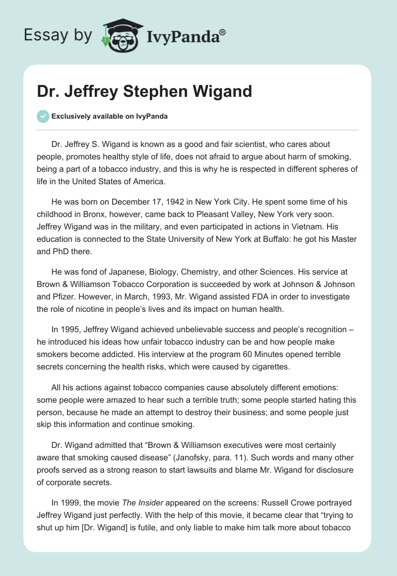 Dr. Jeffrey Stephen Wigand. Page 1