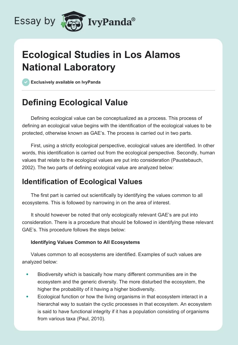 Ecological Studies in Los Alamos National Laboratory. Page 1