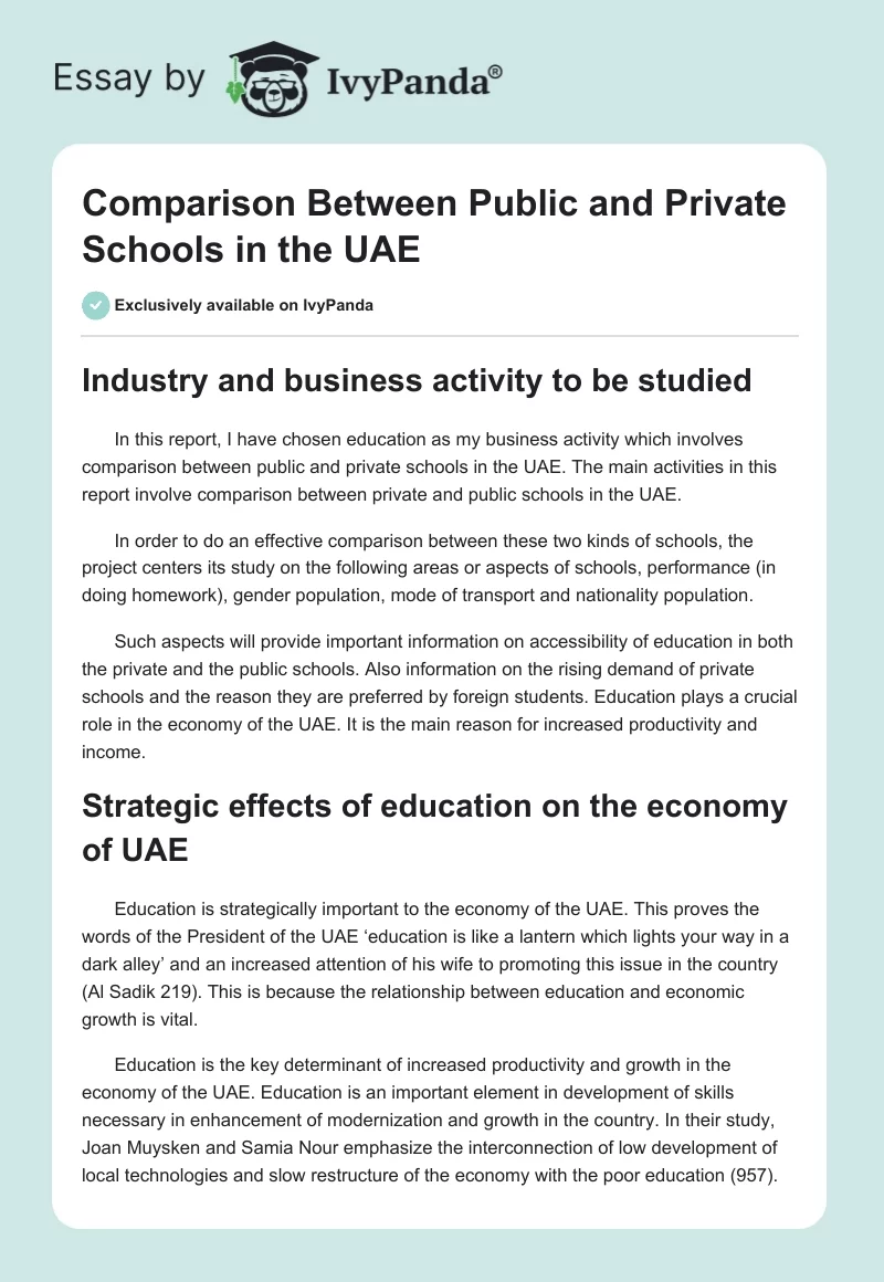 Comparison Between Public and Private Schools in the UAE. Page 1