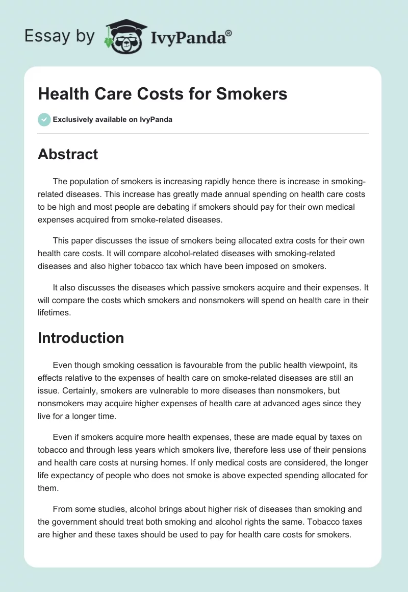 Health Care Costs for Smokers. Page 1