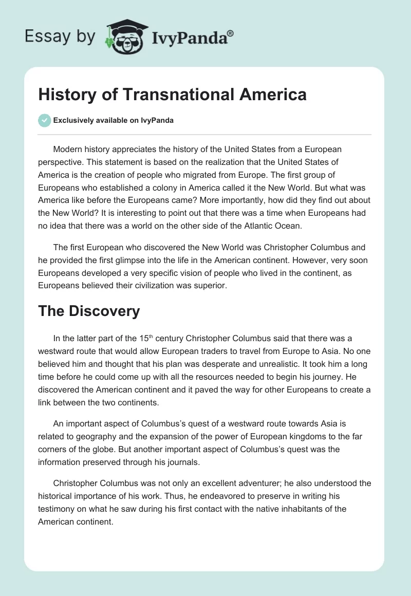History of Transnational America. Page 1