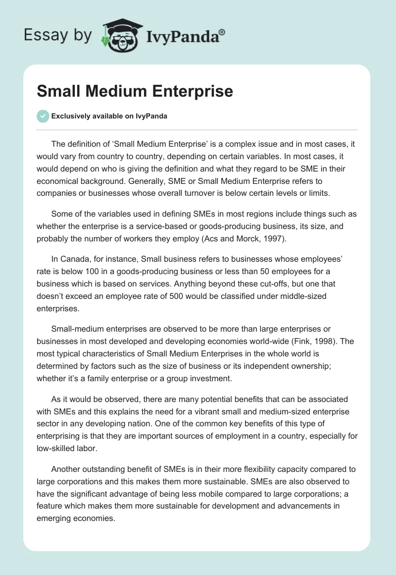Small Medium Enterprise. Page 1