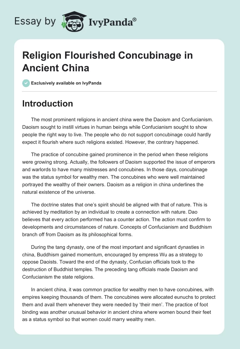 Religion Flourished Concubinage in Ancient China. Page 1