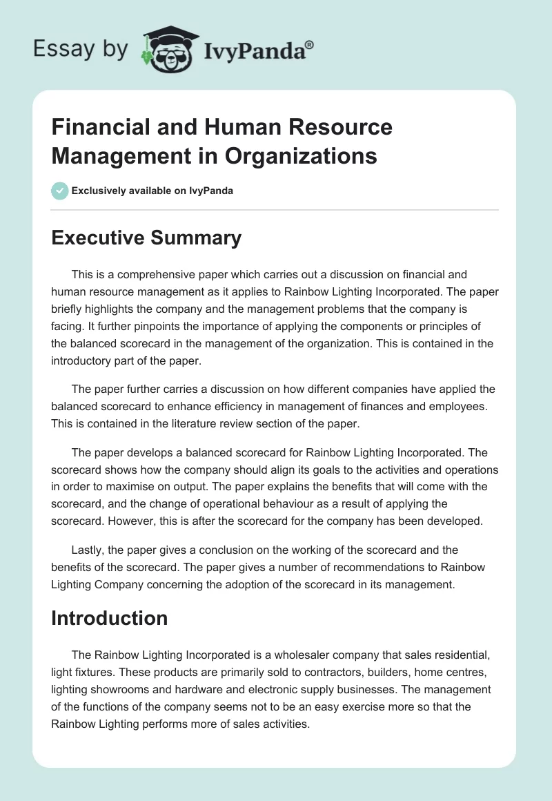 Financial and Human Resource Management in Organizations. Page 1