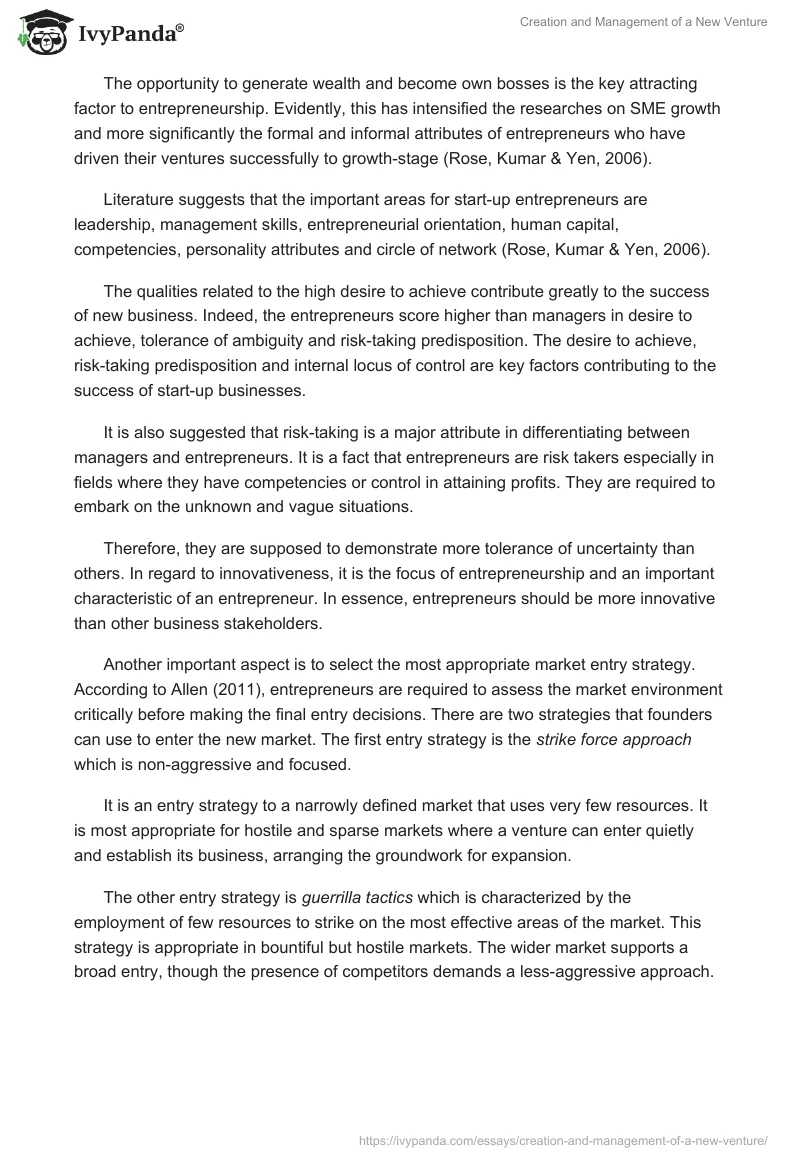 Creation and Management of a New Venture. Page 3