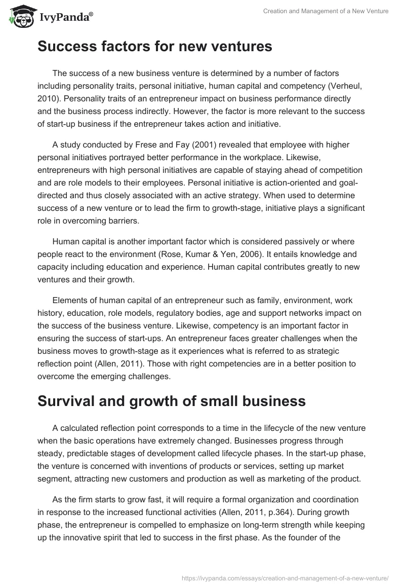 Creation and Management of a New Venture. Page 4