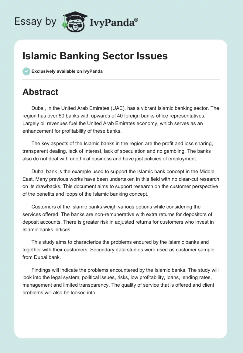 Islamic Banking Sector Issues. Page 1