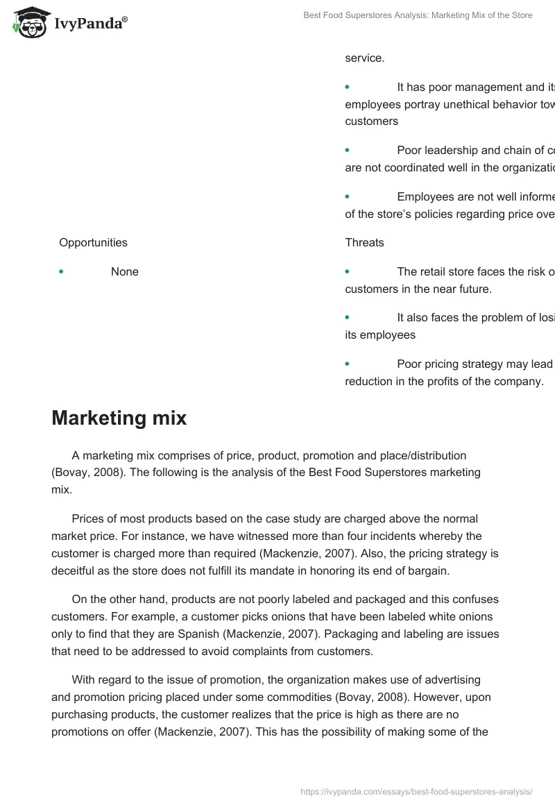 Best Food Superstores Analysis: Marketing Mix of the Store. Page 3
