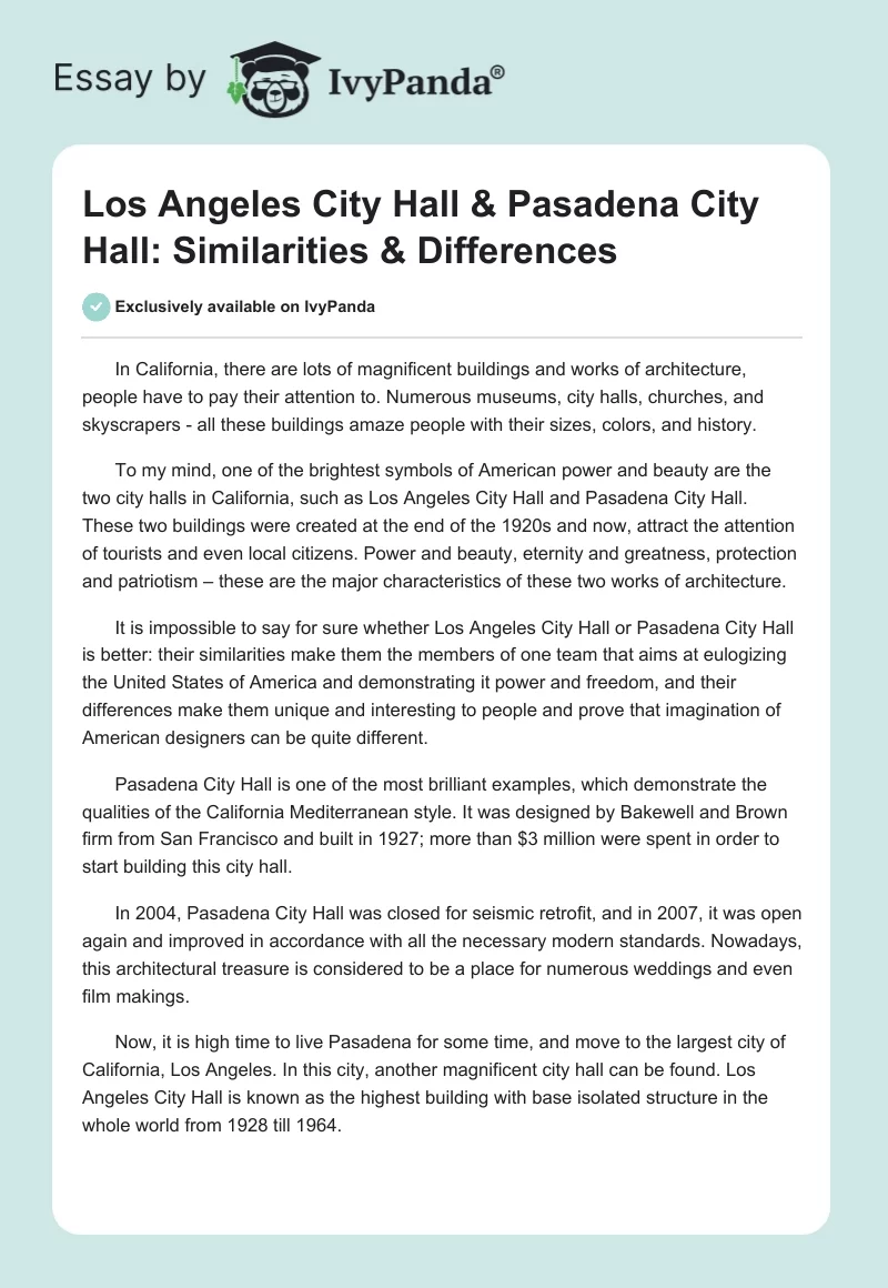 Los Angeles City Hall & Pasadena City Hall: Similarities & Differences. Page 1