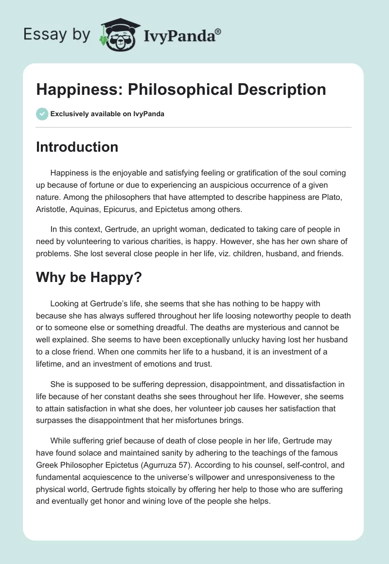 Happiness: Philosophical Description. Page 1