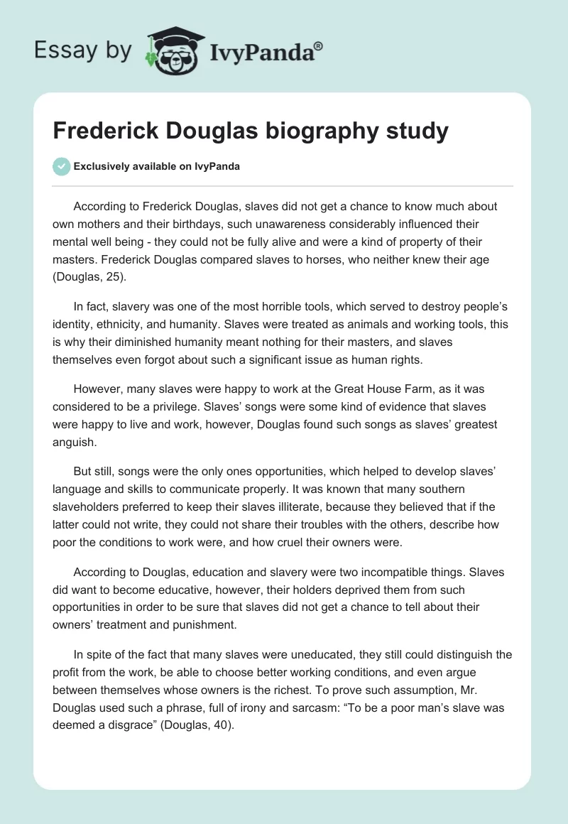 Frederick Douglas biography study. Page 1