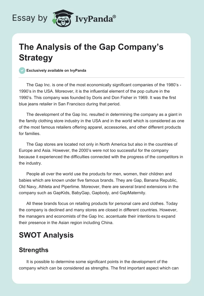 The Analysis of the Gap Company’s Strategy. Page 1