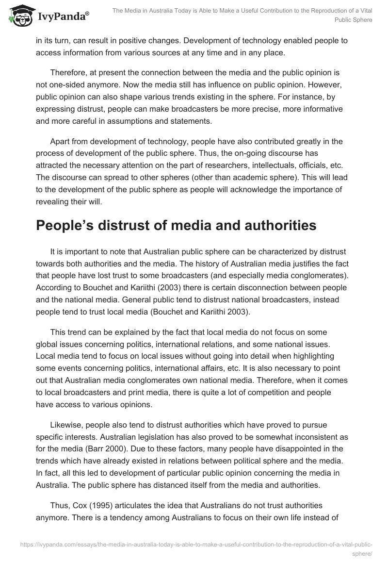 The Media in Australia Today is Able to Make a Useful Contribution to the Reproduction of a Vital Public Sphere. Page 5