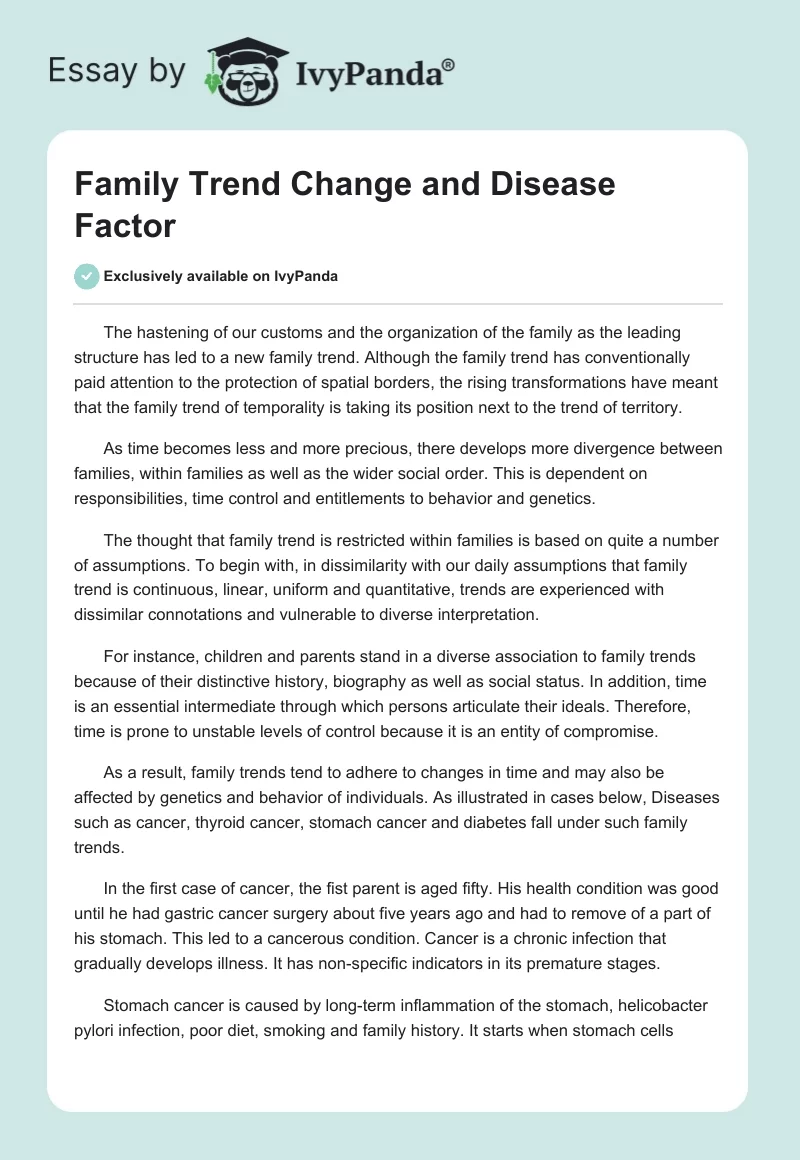 Family Trend Change and Disease Factor. Page 1