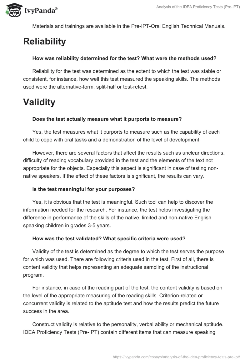 Analysis of the IDEA Proficiency Tests (Pre-IPT). Page 3