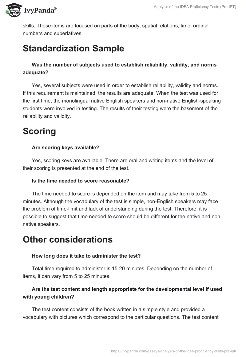 Analysis of the IDEA Proficiency Tests (Pre-IPT). Page 4