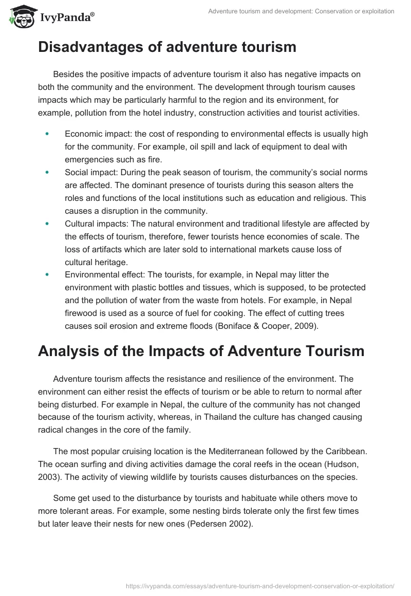 Adventure tourism and development: Conservation or exploitation. Page 3