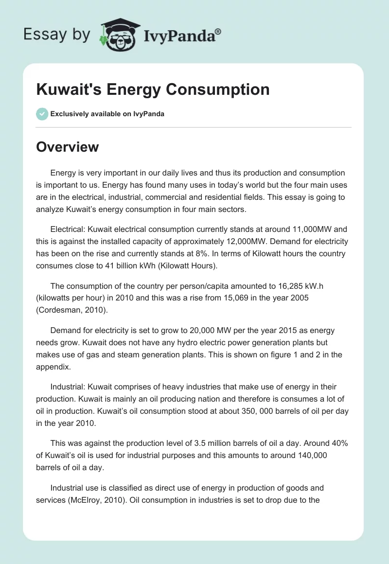 Kuwait's Energy Consumption. Page 1