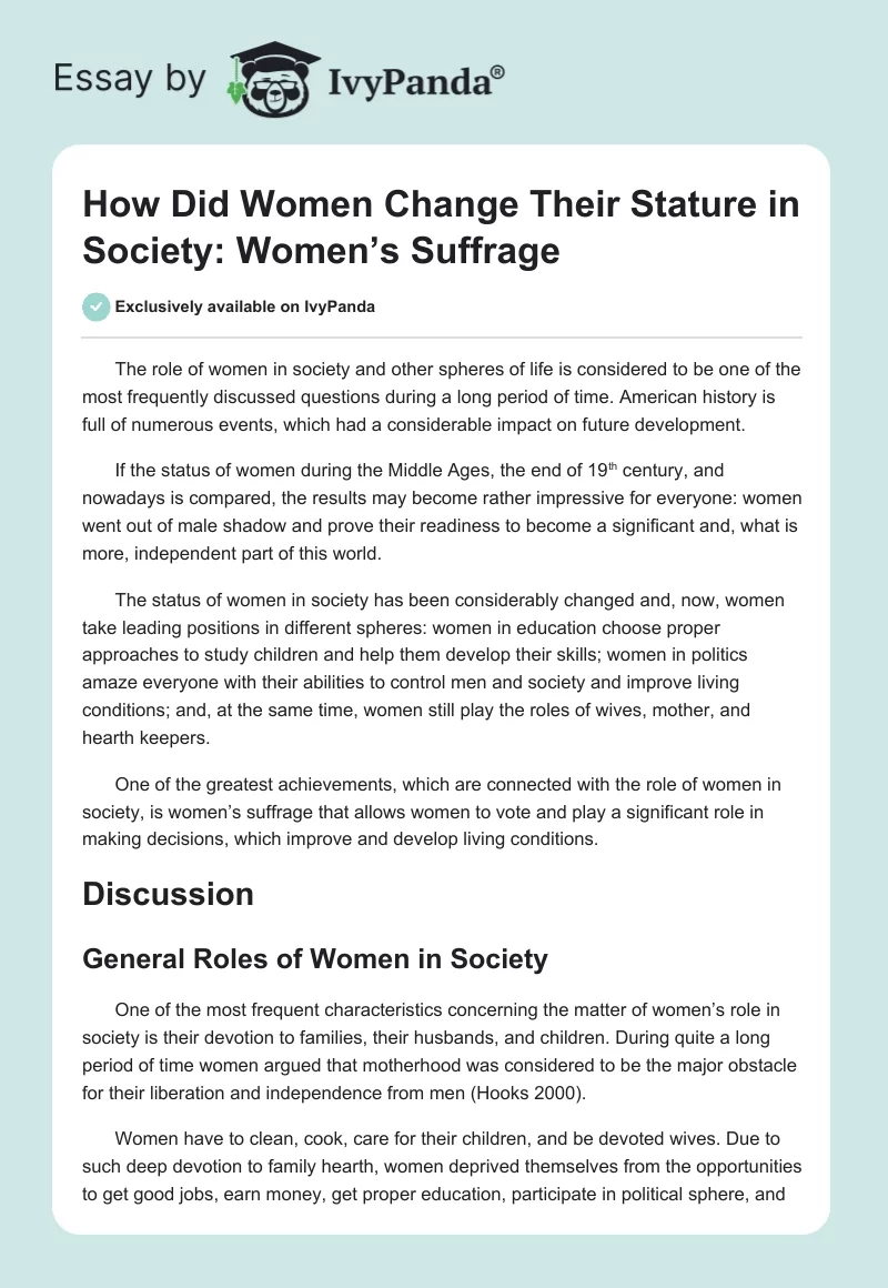 How Did Women Change Their Stature in Society: Women’s Suffrage. Page 1