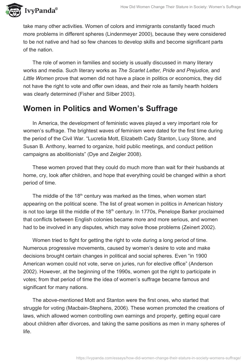 How Did Women Change Their Stature in Society: Women’s Suffrage. Page 2