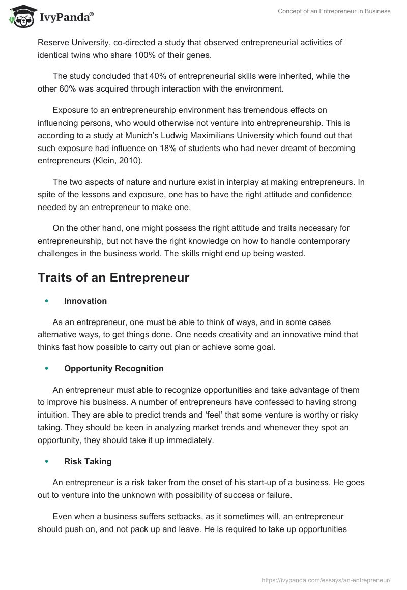 Concept of an Entrepreneur in Business. Page 3