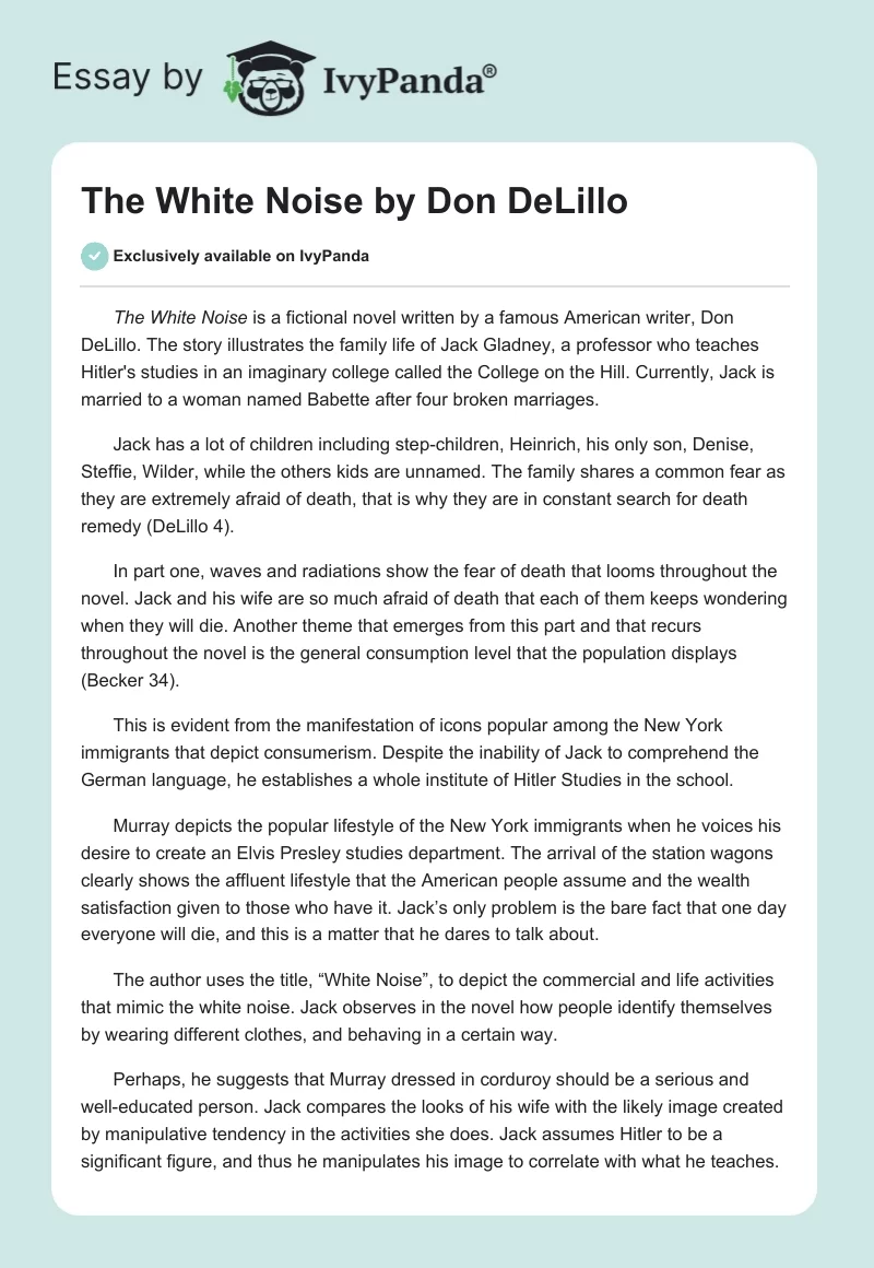 The White Noise by Don DeLillo. Page 1
