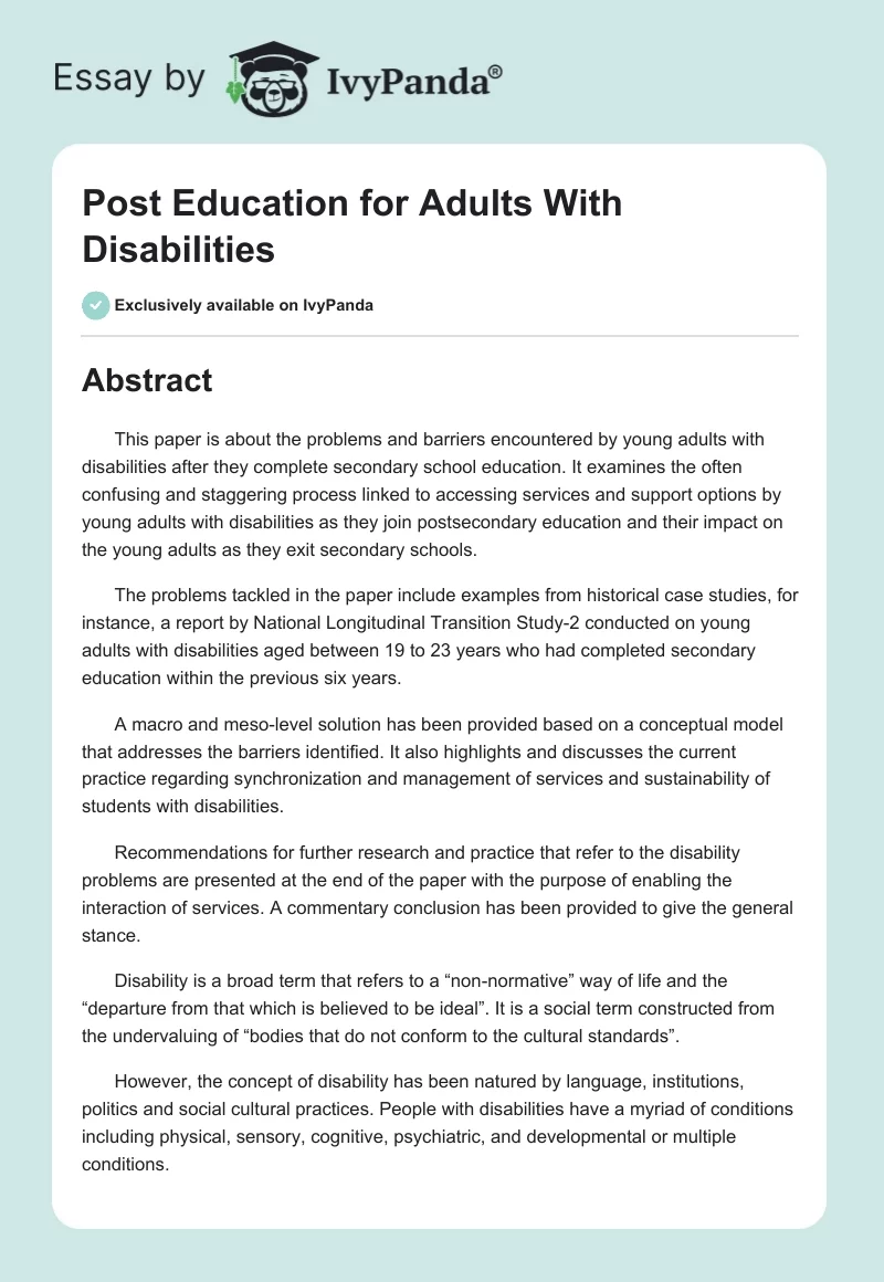Post Education for Adults With Disabilities. Page 1