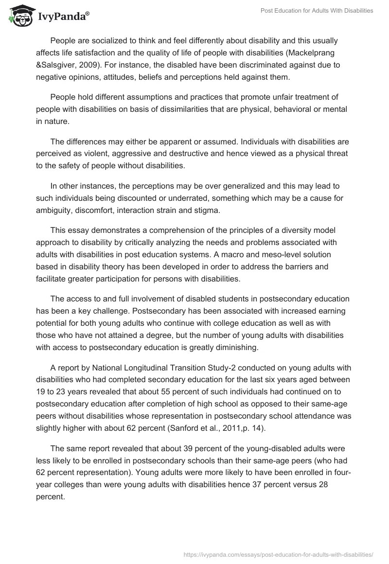 Post Education for Adults With Disabilities. Page 2
