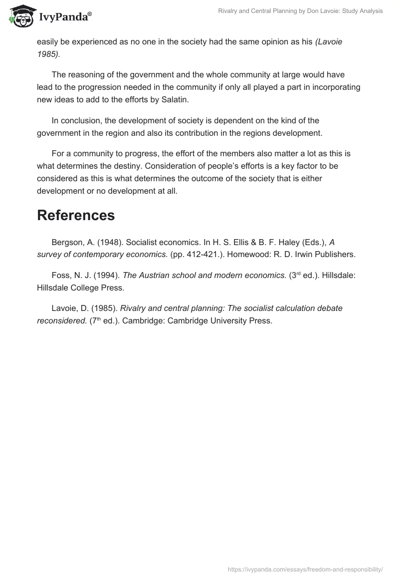 Rivalry and Central Planning by Don Lavoie: Study Analysis. Page 4