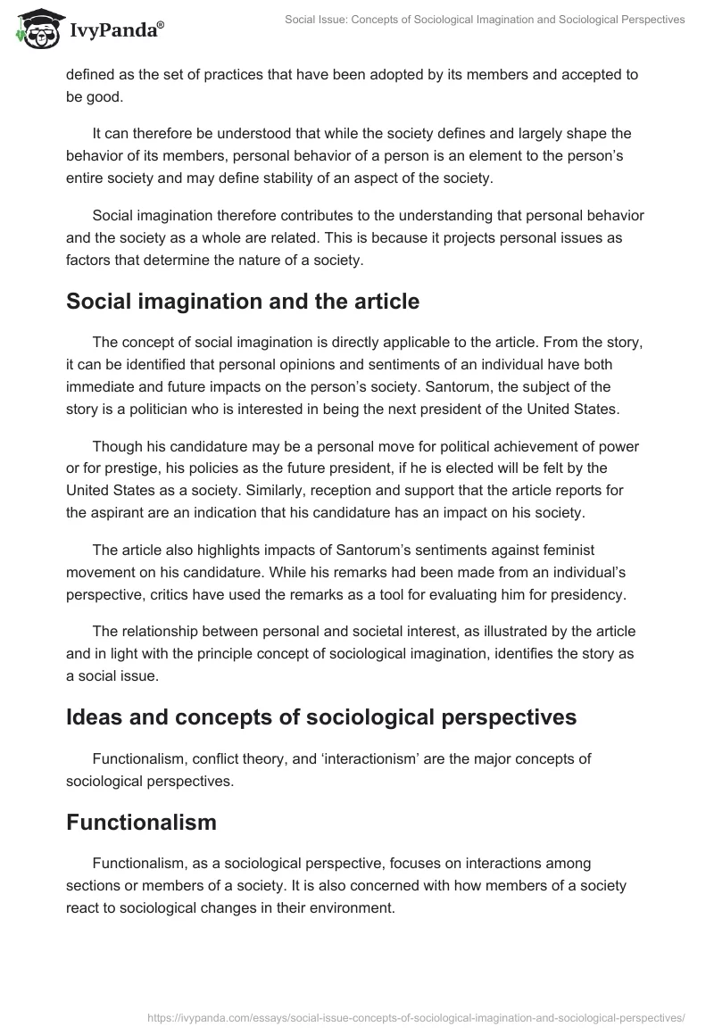 Social Issue: Concepts of Sociological Imagination and Sociological Perspectives. Page 3