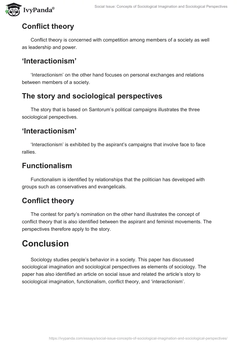 Social Issue: Concepts of Sociological Imagination and Sociological Perspectives. Page 4