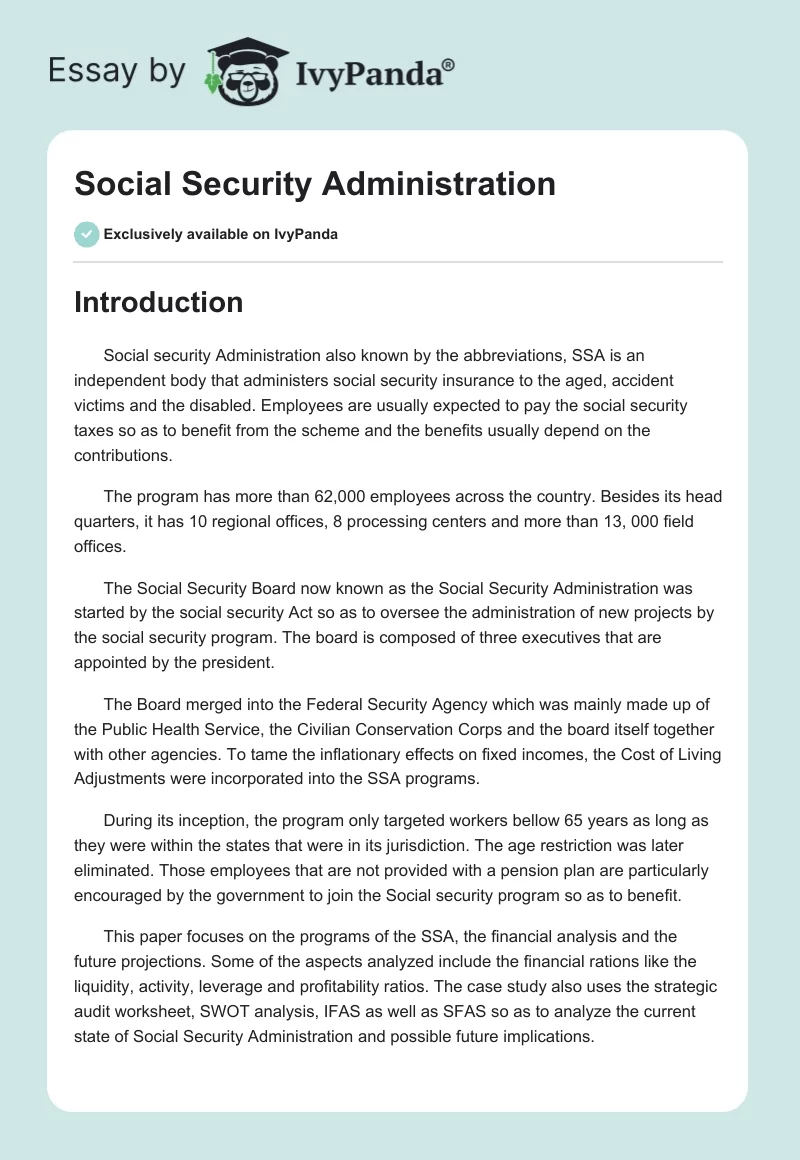Social Security Administration. Page 1