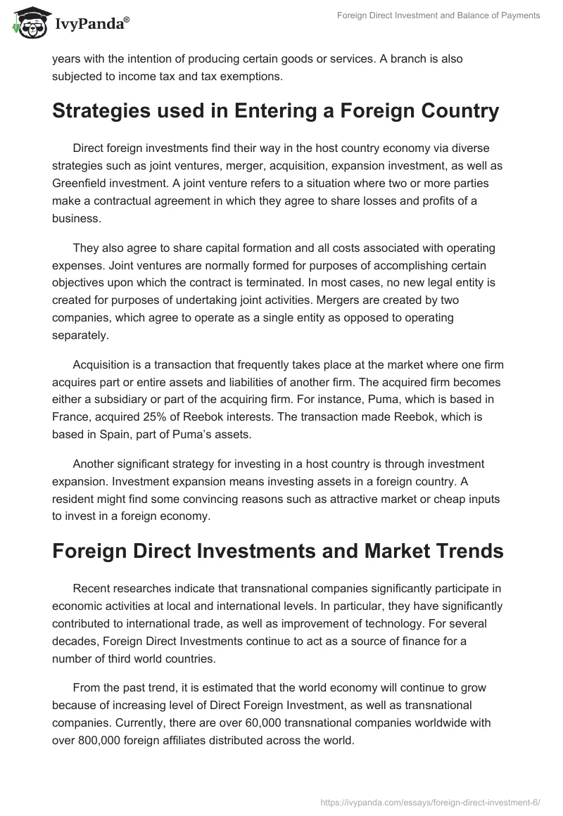 Foreign Direct Investment and Balance of Payments. Page 2