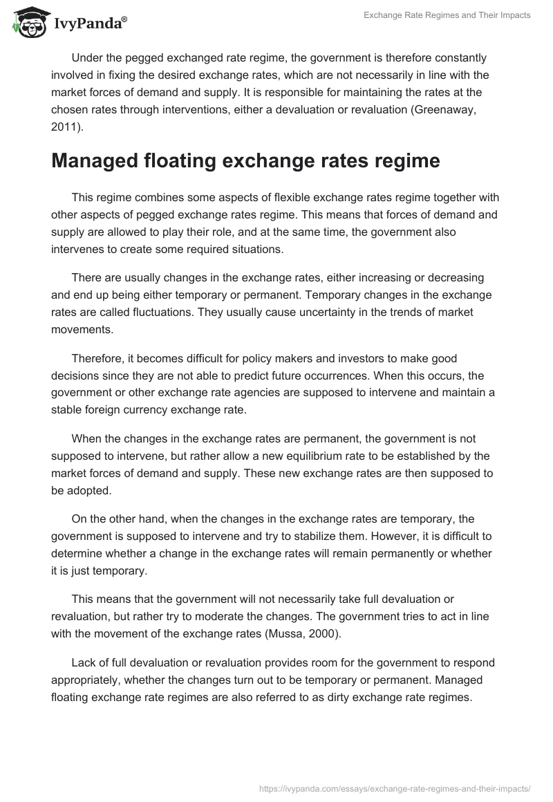 Exchange Rate Regimes and Their Impacts. Page 5