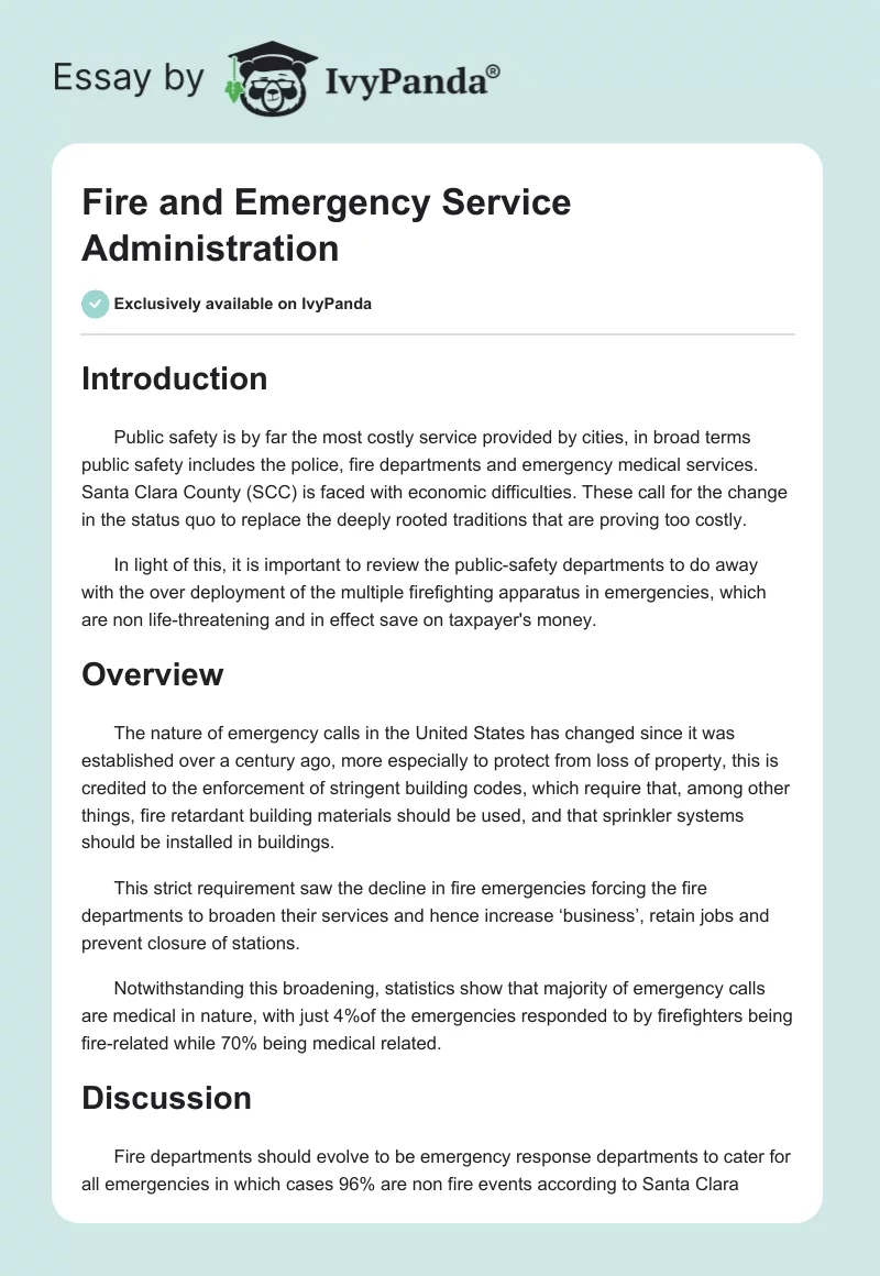 Fire and Emergency Service Administration. Page 1