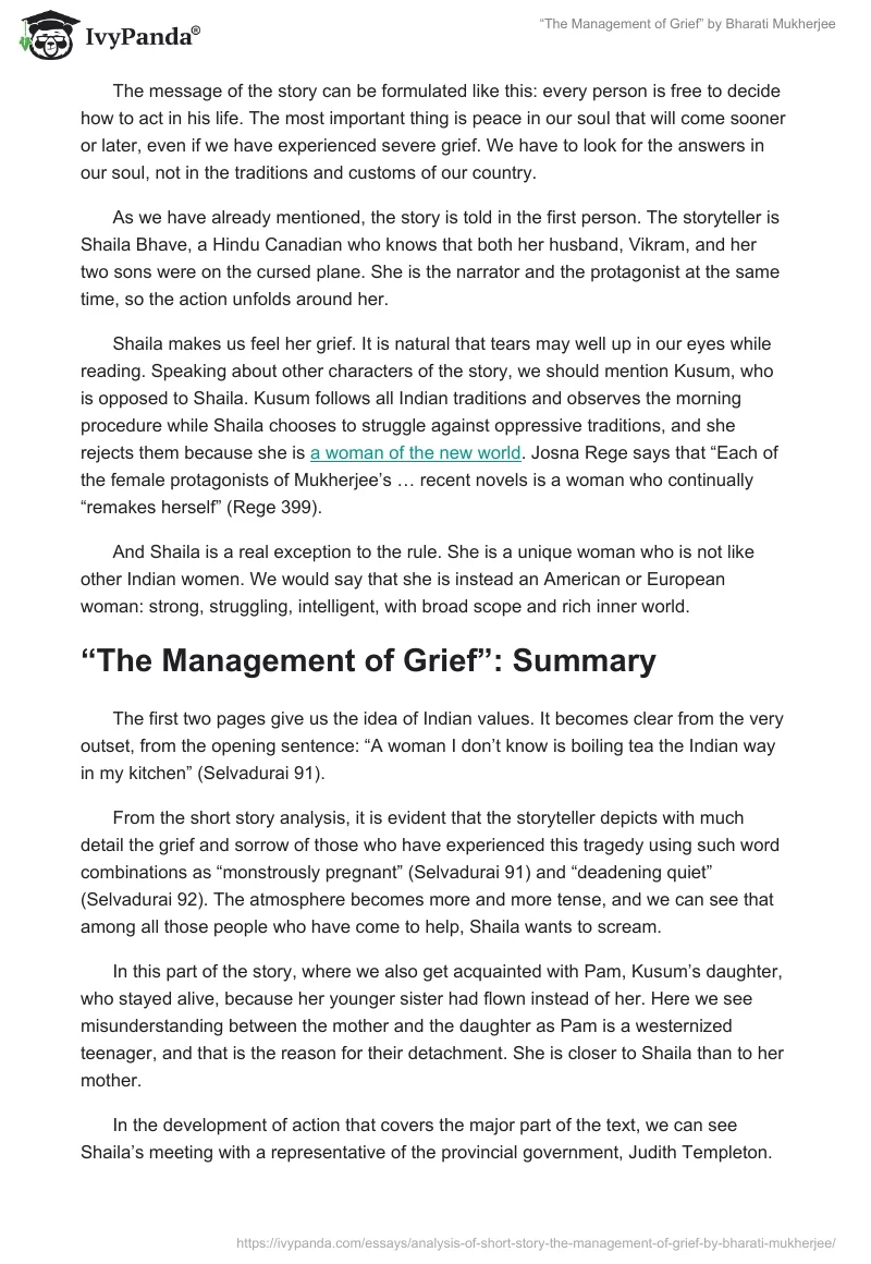 “The Management of Grief” by Bharati Mukherjee. Page 2