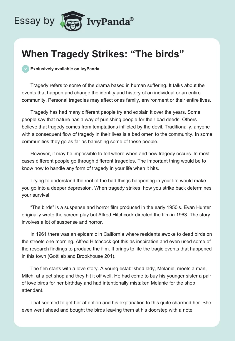 When Tragedy Strikes: “The birds”. Page 1