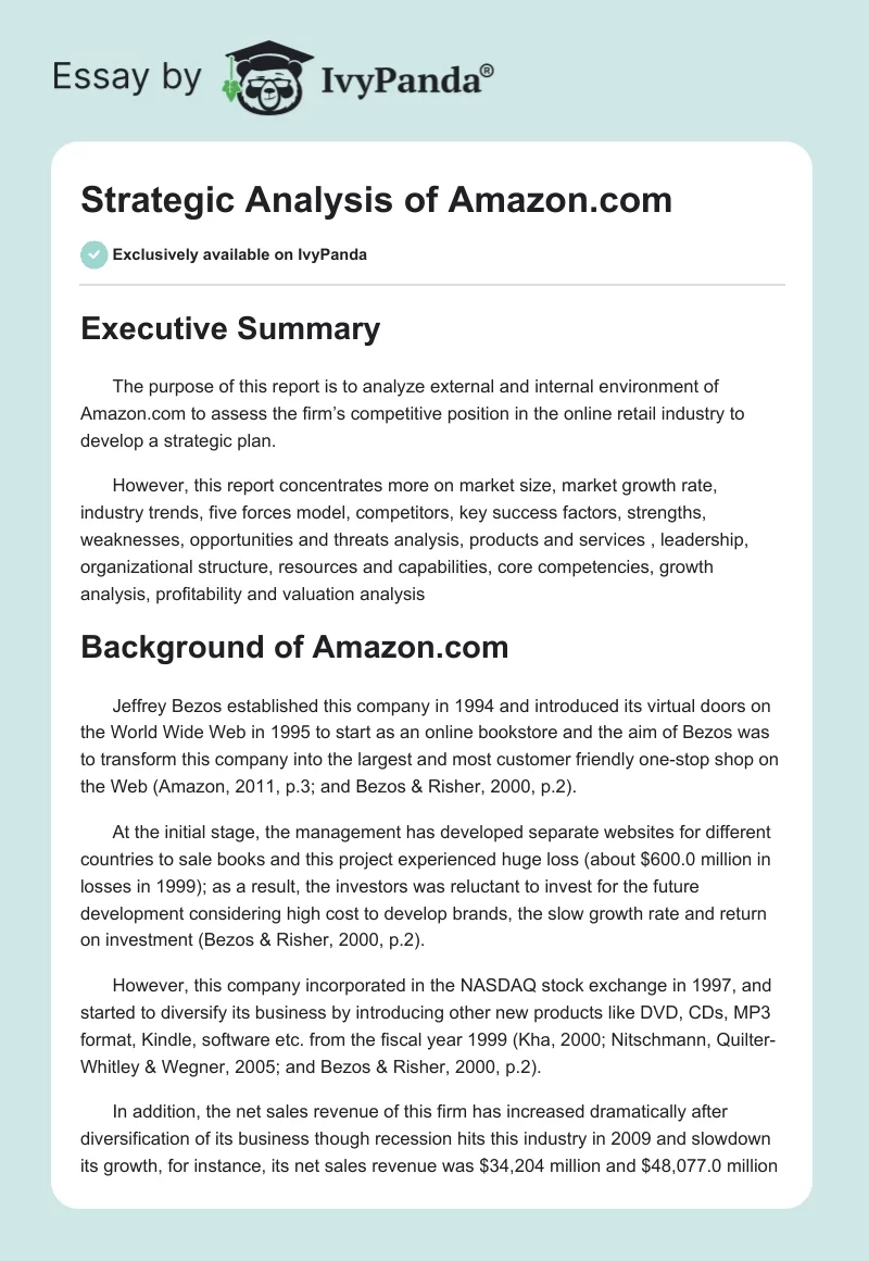 Strategic Analysis of Amazon.com. Page 1