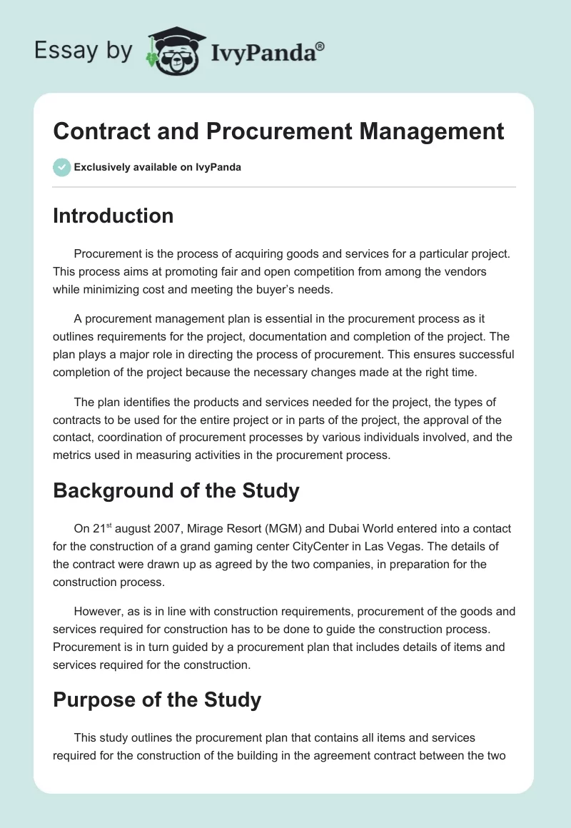 Contract and Procurement Management. Page 1
