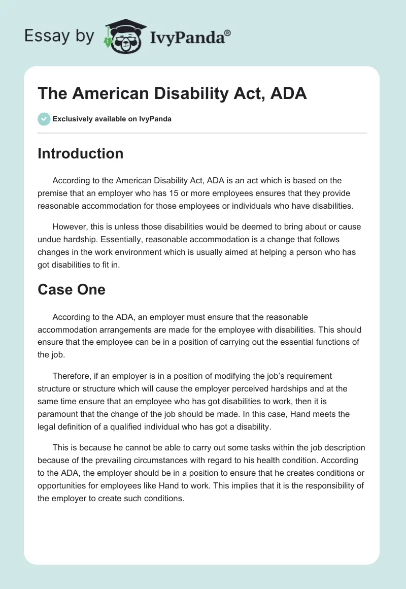 The American Disability Act, ADA. Page 1