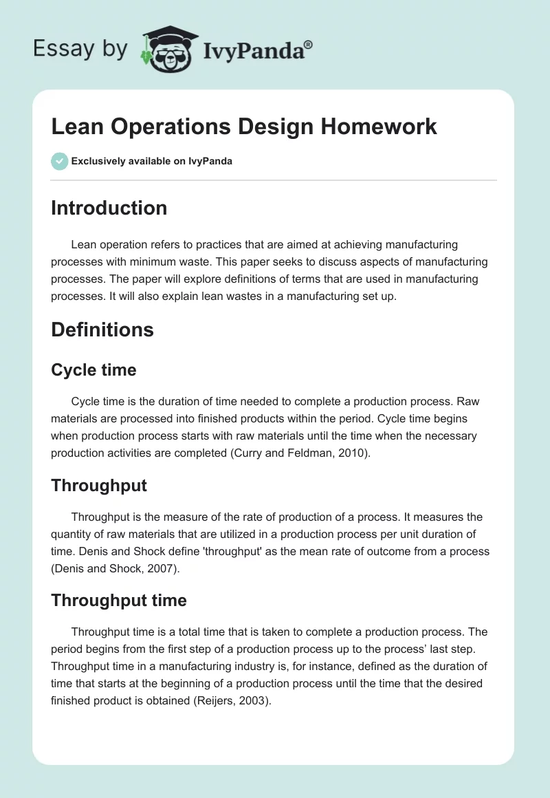 Lean Operations Design Homework. Page 1